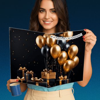 Greetify.In | Greeting Cards Online | Personalised Anniversary & Birthday Cards India 6 Premium Big Size Birthday Card Incredible Journey Resilience Friendship Lessons Greeting Card - Luxurious Black Gold Balloon Theme - Time to Get Honored Theme