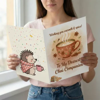 Greetify.In | Greeting Cards Online | Personalised Anniversary & Birthday Cards India 12 Premium Big Size Birthday Card | Chai Lover Companion Steaming Conversations Comfort Greeting Card